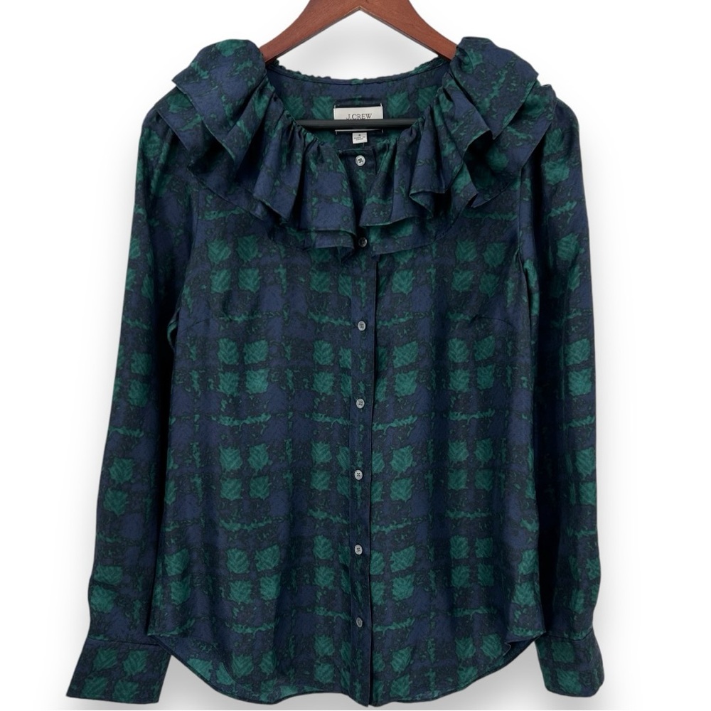 J. Crew Collection Silk Twill Ruffle Collar Top Size Small